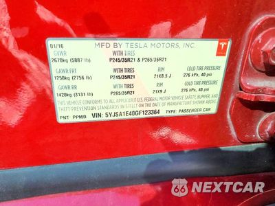 Zdjęcie 12 z 12 samochodu: 2016 TESLA MODEL S VIN:5YJSA1E40GF123364 - miniatura