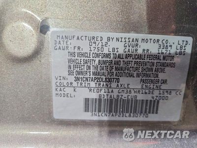 Zdjęcie 12 z 12 samochodu: 2013 NISSAN VERSA 1.6 S VIN:3N1CN7AP2DL830770 - miniatura