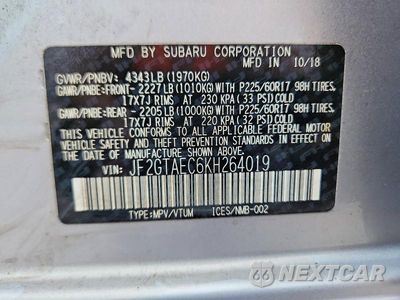 Zdjęcie 13 z 13 samochodu: 2019 SUBARU CROSSTREK PREMIUM VIN:JF2GTAEC6KH264019 - miniatura