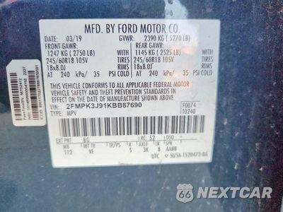 Zdjęcie 13 z 13 samochodu: 2019 FORD EDGE SEL VIN:2FMPK3J91KBB87690 - miniatura