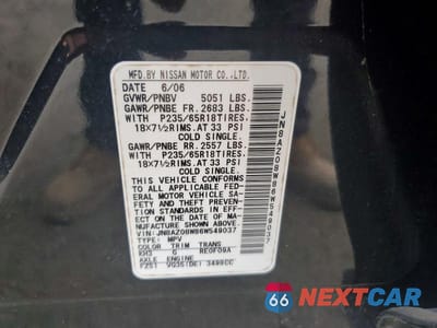 Zdjęcie 13 z 13 samochodu: 2006 NISSAN MURANO S VIN:JN8AZ08W86W549037 - miniatura