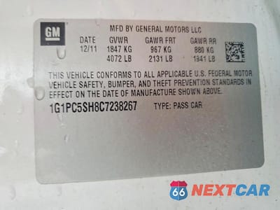 Zdjęcie 12 z 12 samochodu: 2012 CHEVROLET CRUZE LS VIN:1G1PC5SH8C7238267 - miniatura