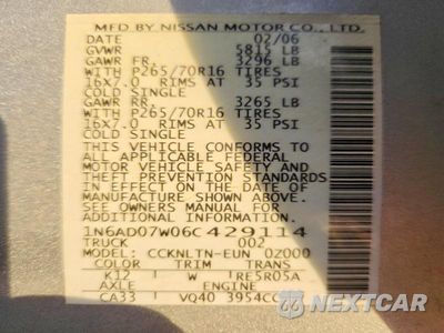 Zdjęcie 12 z 12 samochodu: 2006 NISSAN FRONTIER SE VIN:1N6AD07W06C429114 - miniatura