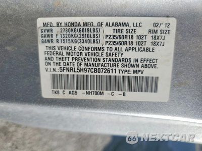 Zdjęcie 13 z 13 samochodu: 2012 HONDA ODYSSEY TOURING VIN:5FNRL5H97CB072611 - miniatura