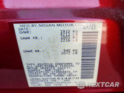 Zdjęcie 12 z 12 samochodu: 2013 NISSAN ALTIMA 2.5 VIN:1N4AL3AP7DN414870 - miniatura
