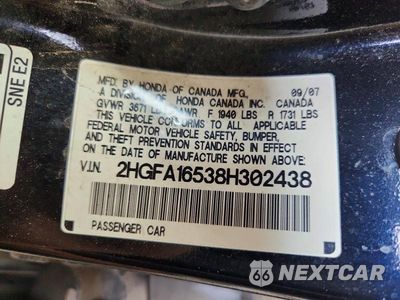 Zdjęcie 12 z 12 samochodu: 2008 HONDA CIVIC LX VIN:2HGFA16538H302438 - miniatura
