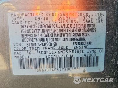 Zdjęcie 12 z 12 samochodu: 2018 NISSAN SENTRA S VIN:3N1AB7AP4JY300198 - miniatura