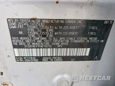 Zdjęcie 13 z 13 samochodu: 2015 TOYOTA RAV4 LE VIN:2T3ZFREV1FW219259 - miniatura