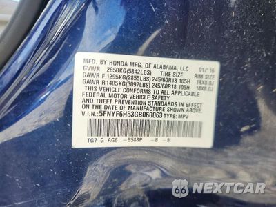 Zdjęcie 12 z 12 samochodu: 2016 HONDA PILOT EXL VIN:5FNYF6H53GB060063 - miniatura