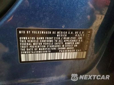 Zdjęcie 12 z 12 samochodu: 2017 VOLKSWAGEN JETTA SE VIN:3VWDB7AJ3HM338879 - miniatura