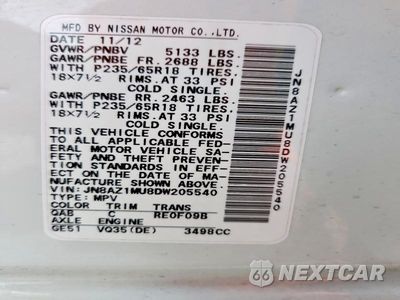 Zdjęcie 13 z 13 samochodu: 2013 NISSAN MURANO S VIN:JN8AZ1MU8DW205540 - miniatura