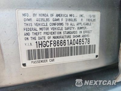 Zdjęcie 12 z 12 samochodu: 2001 HONDA ACCORD VALUE VIN:1HGCF86661A046578 - miniatura