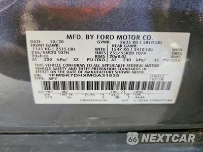 Zdjęcie 13 z 13 samochodu: 2021 FORD EXPLORER XLT VIN:1FMSK7DHXMGA31535 - miniatura