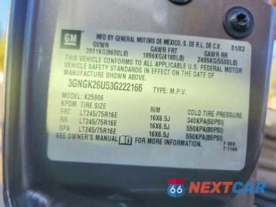 Zdjęcie 14 z 14 samochodu: 2003 CHEVROLET SUBURBAN K2500 VIN:3GNGK26U53G222166 - miniatura