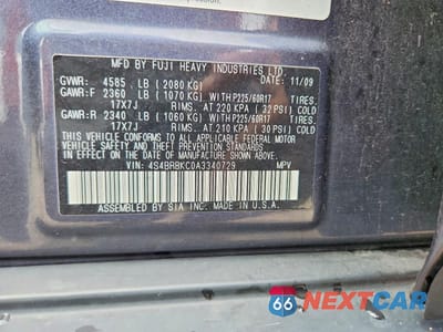 Zdjęcie 12 z 12 samochodu: 2010 SUBARU OUTBACK 2.5I LIMITED VIN:4S4BRBKC0A3340729 - miniatura