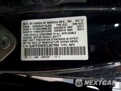 Zdjęcie 12 z 12 samochodu: 2012 HONDA CROSSTOUR EXL VIN:5J6TF2H5XCL007994 - miniatura