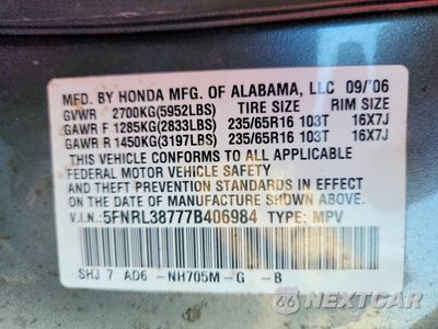 Zdjęcie 13 z 13 samochodu: 2007 HONDA ODYSSEY EXL VIN:5FNRL38777B406984 - miniatura