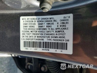 Zdjęcie 12 z 12 samochodu: 2018 HONDA CIVIC EX VIN:2HGFC2F77JH599396 - miniatura