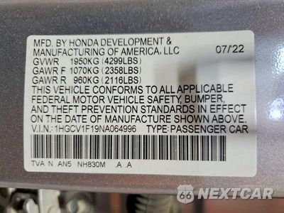 Zdjęcie 12 z 12 samochodu: 2022 HONDA ACCORD LX VIN:1HGCV1F19NA064996 - miniatura