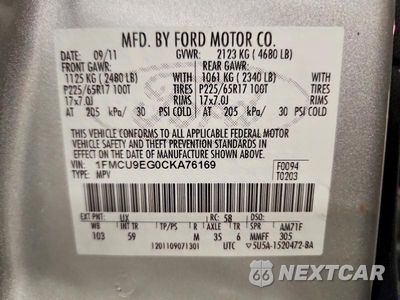 Zdjęcie 13 z 13 samochodu: 2012 FORD ESCAPE LIMITED VIN:1FMCU9EG0CKA76169 - miniatura