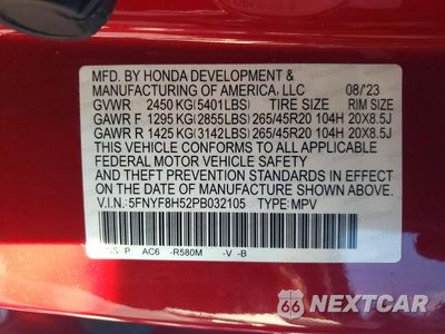Zdjęcie 14 z 14 samochodu: 2023 HONDA PASSPORT EXL VIN:5FNYF8H52PB032105 - miniatura