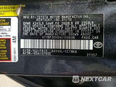Zdjęcie 13 z 13 samochodu: 2010 TOYOTA CAMRY LE VIN:4T1BF3EK6AU109636 - miniatura