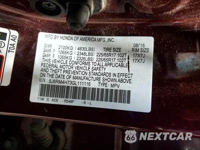 Zdjęcie 13 z 13 samochodu: 2016 HONDA CR-V EXL VIN:5J6RM4H73GL111116 - miniatura
