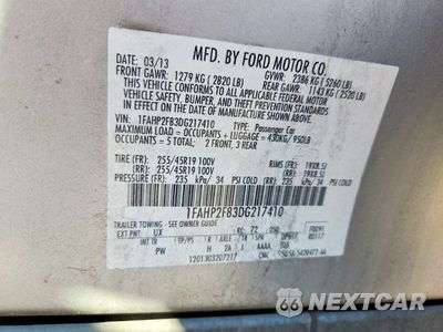 Zdjęcie 12 z 12 samochodu: 2013 FORD TAURUS LIMITED VIN:1FAHP2F83DG217410 - miniatura