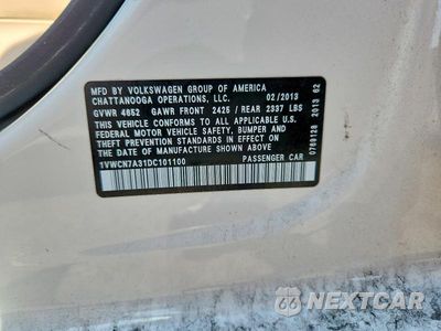Zdjęcie 12 z 12 samochodu: 2013 VOLKSWAGEN PASSAT SEL VIN:1VWCN7A31DC101100 - miniatura