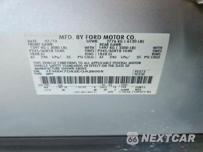 Zdjęcie 13 z 13 samochodu: 2014 FORD EXPLORER XLT VIN:1FM5K7D82EGA26005 - miniatura