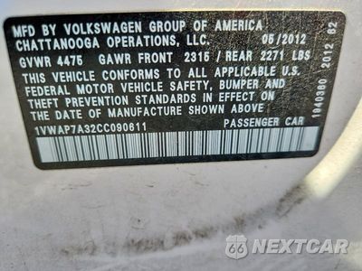 Zdjęcie 12 z 12 samochodu: 2012 VOLKSWAGEN PASSAT S VIN:1VWAP7A32CC090611 - miniatura