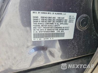 Zdjęcie 13 z 13 samochodu: 2016 HONDA PILOT EXL VIN:5FNYF6H58GB108804 - miniatura