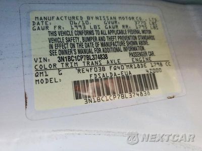 Zdjęcie 12 z 12 samochodu: 2011 NISSAN VERSA 1.8 S VIN:3N1BC1CP7BL374838 - miniatura