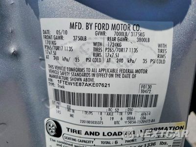 Zdjęcie 13 z 13 samochodu: 2010 FORD F150 SUPERCREW VIN:1FTEW1E87AKE07621 - miniatura