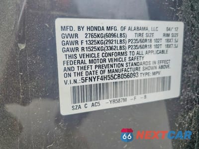 Zdjęcie 13 z 13 samochodu: 2012 HONDA PILOT EXL VIN:5FNYF4H55CB056093 - miniatura