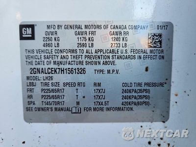 Zdjęcie 13 z 13 samochodu: 2017 CHEVROLET EQUINOX LT VIN:2GNALCEK7H1561326 - miniatura