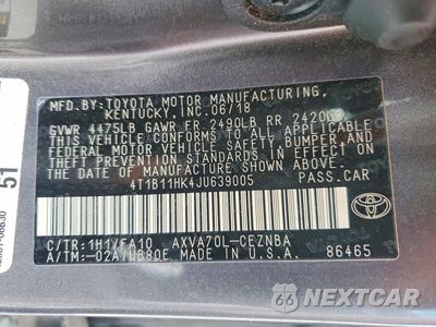 Zdjęcie 12 z 12 samochodu: 2018 TOYOTA CAMRY LE VIN:4T1B11HK4JU639005 - miniatura