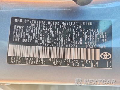 Zdjęcie 12 z 12 samochodu: 2020 TOYOTA COROLLA LE VIN:5YFEPRAE4LP104274 - miniatura