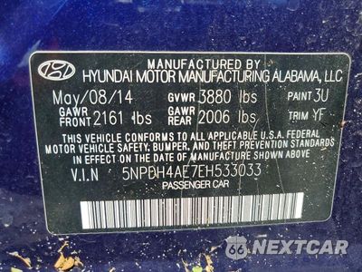 Zdjęcie 12 z 12 samochodu: 2014 HYUNDAI ELANTRA SE VIN:5NPDH4AE7EH533033 - miniatura