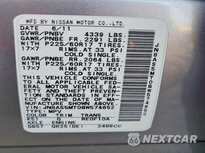 Zdjęcie 13 z 13 samochodu: 2011 NISSAN ROGUE S VIN:JN8AS5MT0BW574652 - miniatura