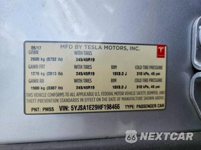 Zdjęcie 13 z 13 samochodu: 2017 TESLA MODEL S VIN:5YJSA1E29HF198466 - miniatura