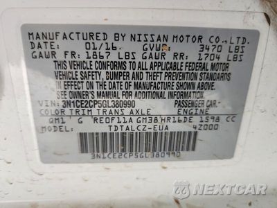 Zdjęcie 12 z 12 samochodu: 2016 NISSAN VERSA NOTE S PLUS VIN:3N1CE2CP5GL380990 - miniatura