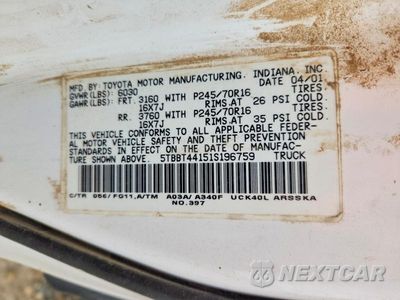Zdjęcie 12 z 12 samochodu: 2001 TOYOTA TUNDRA SR5 VIN:5TBBT44151S196759 - miniatura