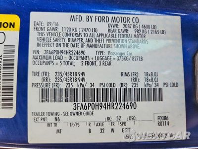 Zdjęcie 12 z 12 samochodu: 2017 FORD FUSION SE VIN:3FA6P0H94HR224690 - miniatura