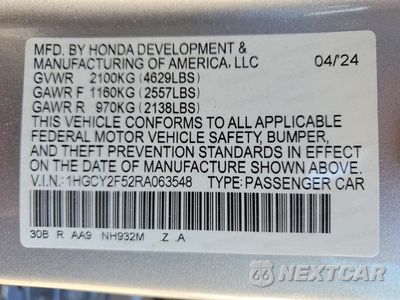 Zdjęcie 12 z 12 samochodu: 2024 HONDA ACCORD HYBRID SPORT VIN:1HGCY2F52RA063548 - miniatura