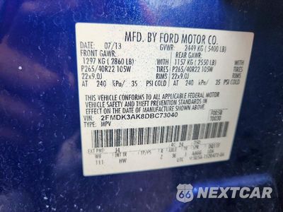 Zdjęcie 13 z 13 samochodu: 2013 FORD EDGE SPORT VIN:2FMDK3AK8DBC73040 - miniatura