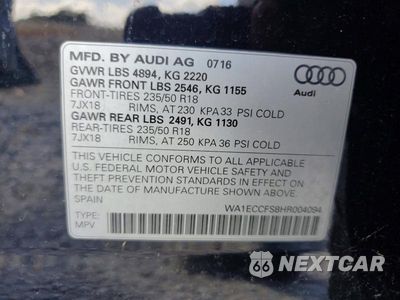 Zdjęcie 13 z 13 samochodu: 2017 AUDI Q3 PREMIUM VIN:WA1ECCFS8HR004094 - miniatura