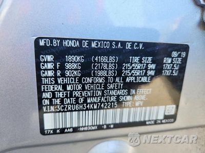 Zdjęcie 12 z 12 samochodu: 2019 HONDA HR-V LX VIN:3CZRU6H34KM742215 - miniatura