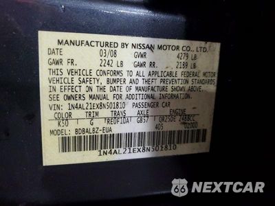 Zdjęcie 12 z 12 samochodu: 2008 NISSAN ALTIMA 2.5 VIN:1N4AL21EX8N501810 - miniatura