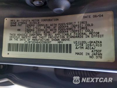 Zdjęcie 13 z 13 samochodu: 2004 LEXUS GX 470 VIN:JTJBT20X640056097 - miniatura